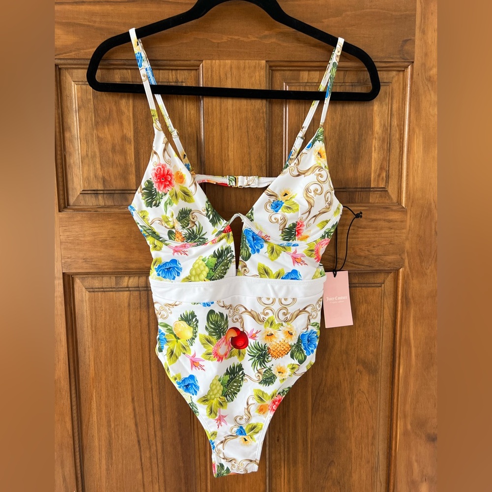 Juicy Couture NWT One-Piece Swimsuit | Floral and Fruit Print | Size Small